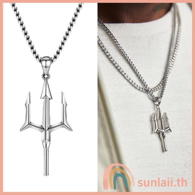 SUNLAII Unisex Mythology จี้สร้อยคอ Retro Tridents Charm Clavicle Chain Choker