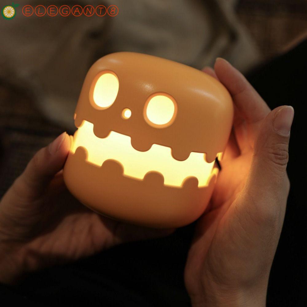 โคมไฟฟักทองฮาโลวีน AELEGANT, Creative Push Type Pumpkin Night Light, เครื่องประดับหรี่แสงได้ที่ไม่ซ้ํากันจับเวลาปิดอัตโนมัติ Mini Pumpkin LED โคมไฟกลางแจ้ง