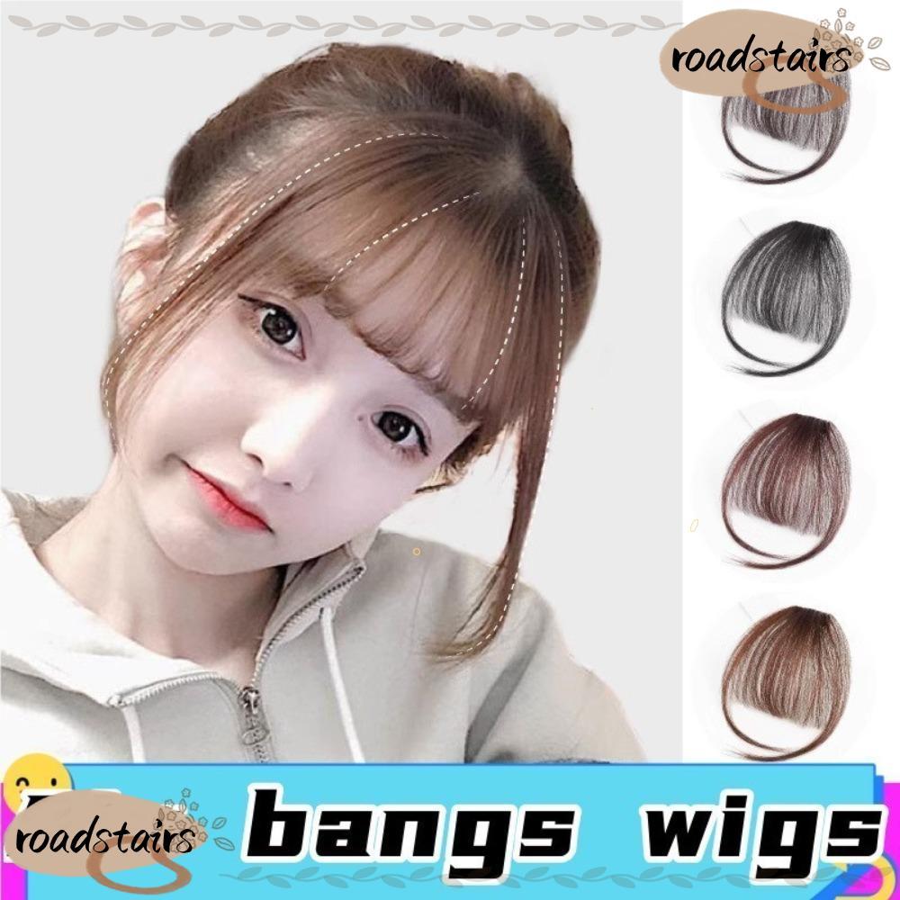 ROADSTAIRS Air Bangs Hairpiece,สีดําสีน้ําตาลสําหรับสาว Mini Fake Bangs,สังเคราะห์ Hairpiece Extensi