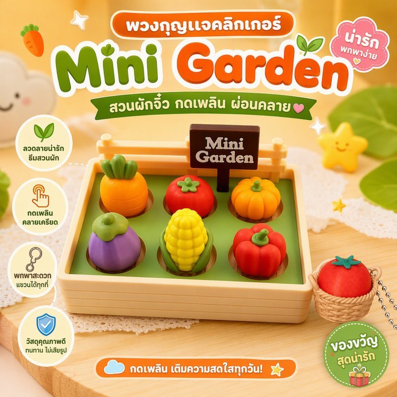 พวงกุญแจคลิกเกอร์ ปุ่มกดคลายเครียด Mini Garden Clicker ธีมสวนผัก น่ารัก พกพา แขวนกระเป๋า