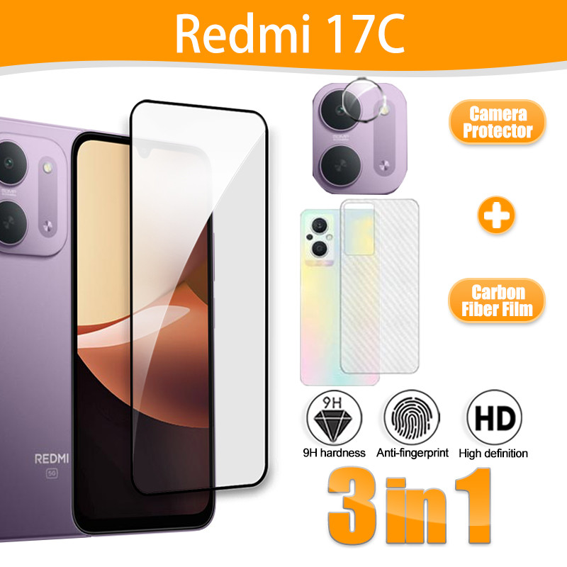 3 in 1 ฟิล์มกระจกนิรภัย Redmi 17C 4G 5G ป้องกันหน้าจอสําหรับ Redmi 17 15 15C 14C 13 13C 5G 4G กล้อง 