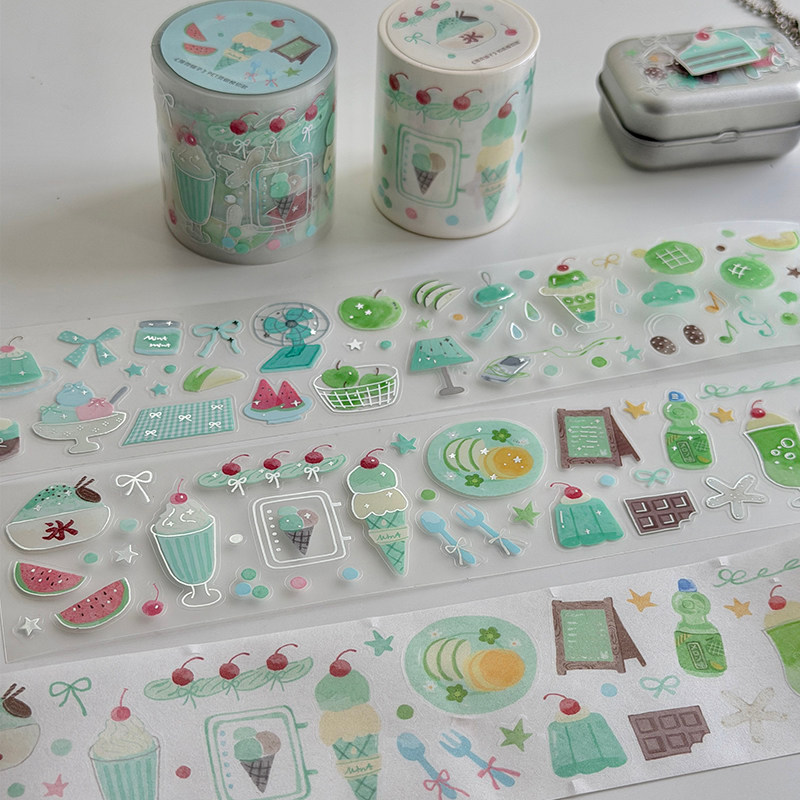 ผัก Xuan Xuan สินค้าใหม่ Mint Shop คู่มือ Die ตัดเทป Washi PET Hot Silver Summer Dessert Cool Series