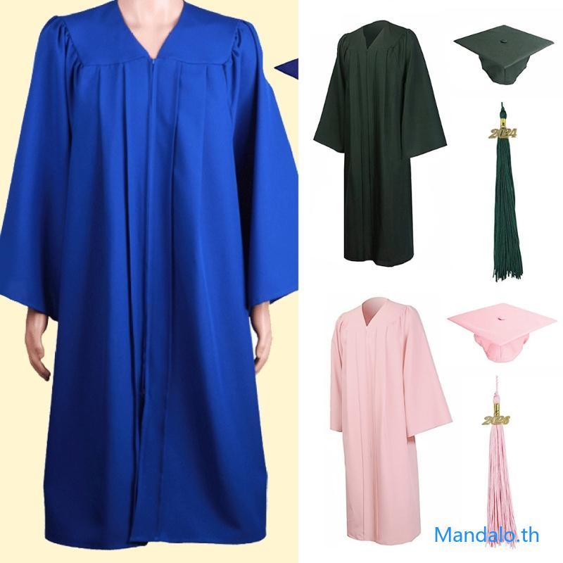 Mandalo.th 2024 สําเร็จการศึกษา Gowns หมวกพู่ชุดสําเร็จการศึกษาหมวกและ Gowns สําเร็จการศึกษา Robe พร
