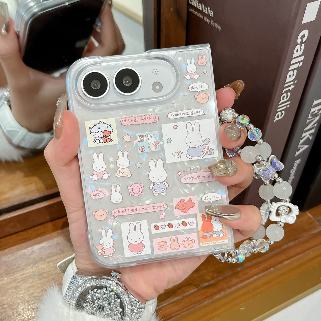 Shell pattern น่ารัก Miffy Bunny เคส สำหรับ iPhone Duo Wide พับ Case ป้องกันการตก พลิกปก เคส