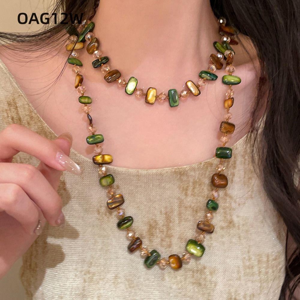 OAG12W สร้อยคอลูกปัดมุก รอบ Maillard|สร้อยคอหินตา,แฟชั่นย้อนยุคแก้วเทียมวางซ้อนกันได้คอเครื่องประดับ