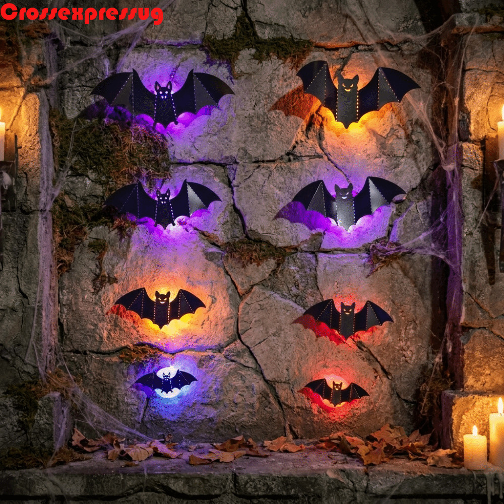 VORTEX 8 ชิ้นค้างคาวสติ๊กเกอร์ติดผนัง, 3D Luminous Bats Stereoscopic LED Bat Light, Spooky Theme Sel