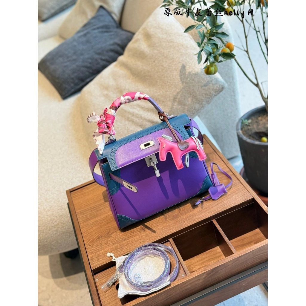1: 1 Scale 丨 H Home kelly28 Lace Premium Purple Color Matching Handbag Shoulder Bag