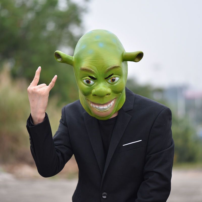 พร้อมสต็อกฮาโลวีน Shrek Latex Mask COS ตลกพรหมปาร์ตี้หมวกภาพยนตร์ Q0904