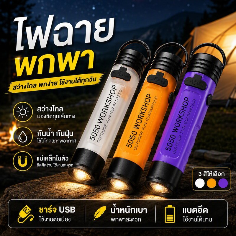 COD ไฟฉาย LED พกพาขนาดเล็ก ไฟฉายพวงกุญแจ ชาร์จ Type-C แม่เหล็กในตัว แสงสว่างสูง ไฟฉุกเฉิน สำหรับเดินป่า ตั้งแคมป์