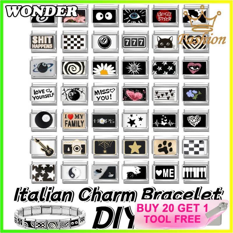 กีตาร์สีดํากล้องอิตาเลี่ยน Charm สร้อยข้อมือ Fit 9 มม.สร้อยข้อมือสแตนเลสเครื่องประดับทําอุปกรณ์เสริม DIY Retro บุคลิกภาพโมดูลสร้อยข้อมือ