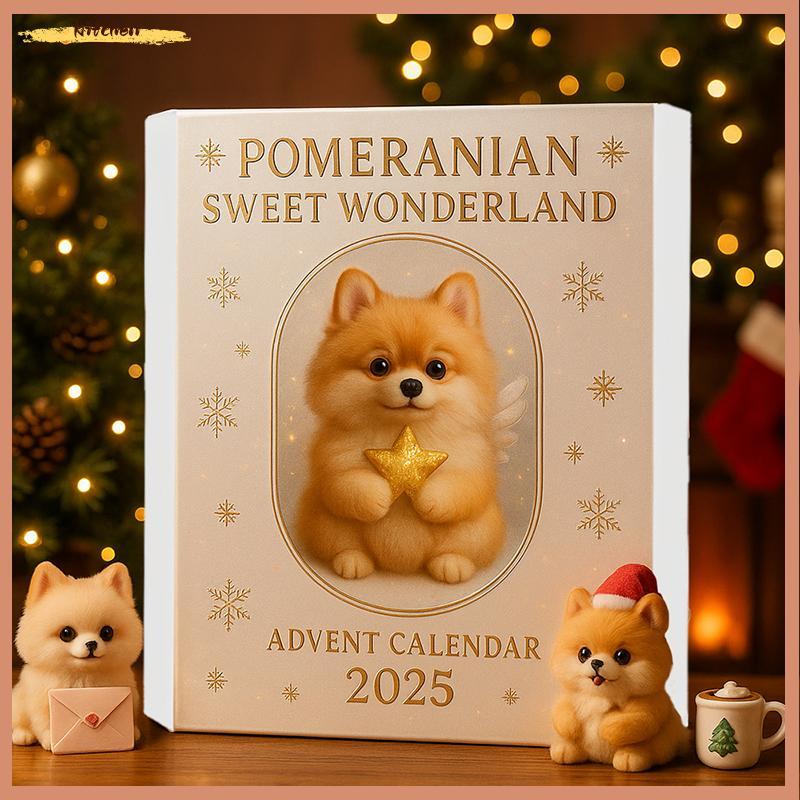 XDT Pomeranian Advent Calendar 2025, 24 วันเครื่องประดับสุนัขน่ารัก, 2D อะคริลิค Canine ของเล่น KCP