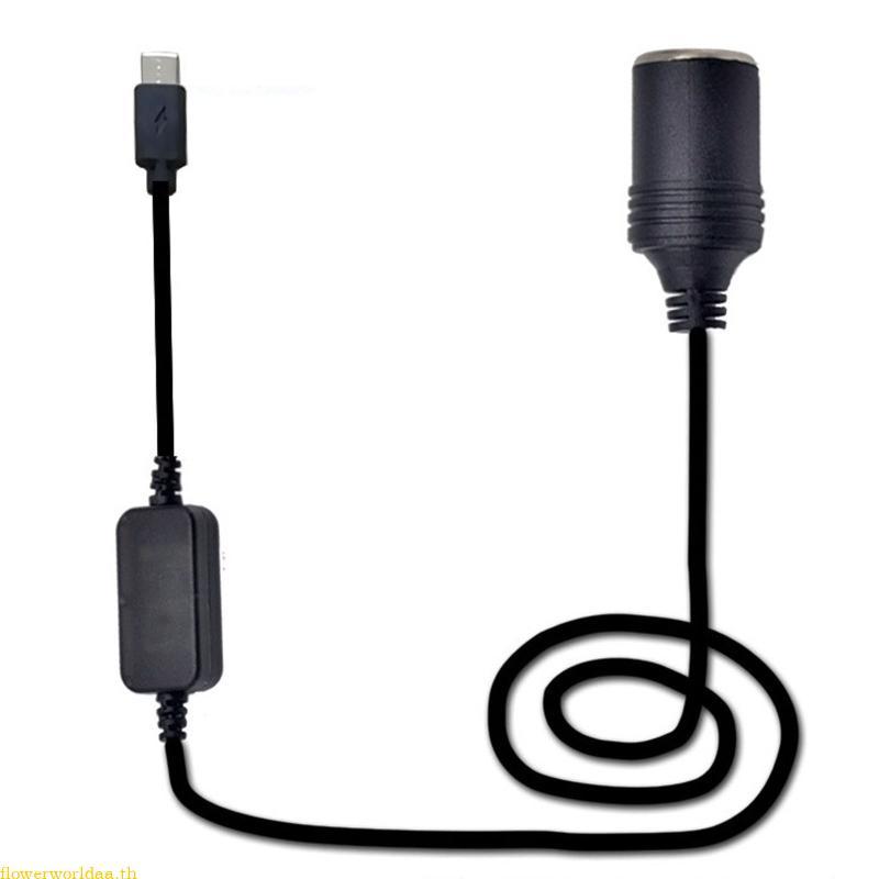 Flowerworldaa USB C Type C 5V ถึง 12V 0 67A 8W รถบุหรี่-ไฟแช็กซ็อกเก็ตหญิงสายแปลงสําหรับเครื่องบันทึ