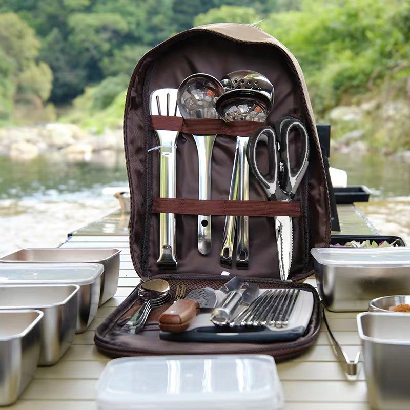 304Stainless steel outdoor cookware, camping cookware, portable storage bag, tote bag, for camping, 