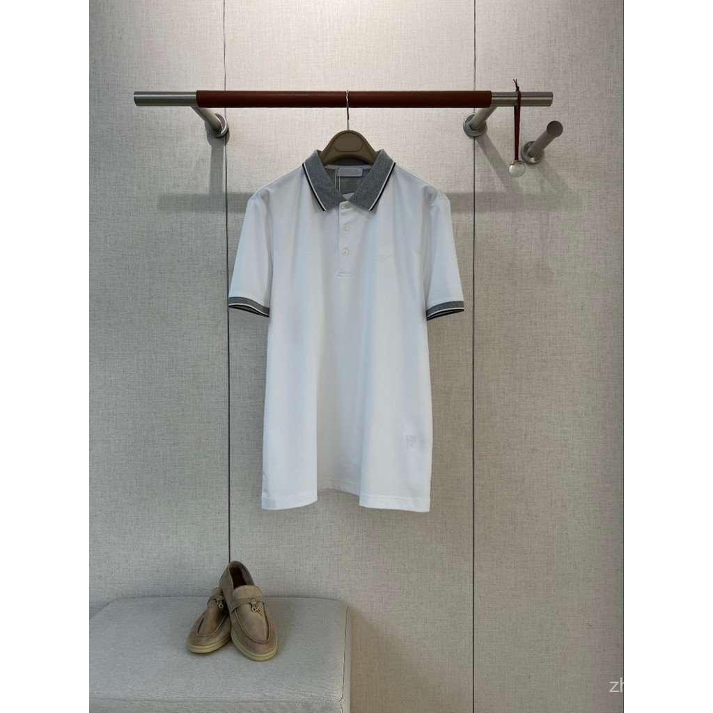 9ECW BC Mens Old Money สไตล์สีเทาคอ Contrast สีสามปุ่ม Double-Strand Mercerized ลูกปัดผ้าฝ้ายผู้ชายส