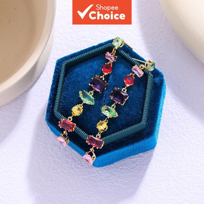 Rainbow คริสตัล Dangle Drop ต่างหูสําหรับผู้หญิงงานแต่งงาน Cubic Zirconia เครื่องประดับอุปกรณ์เสริม