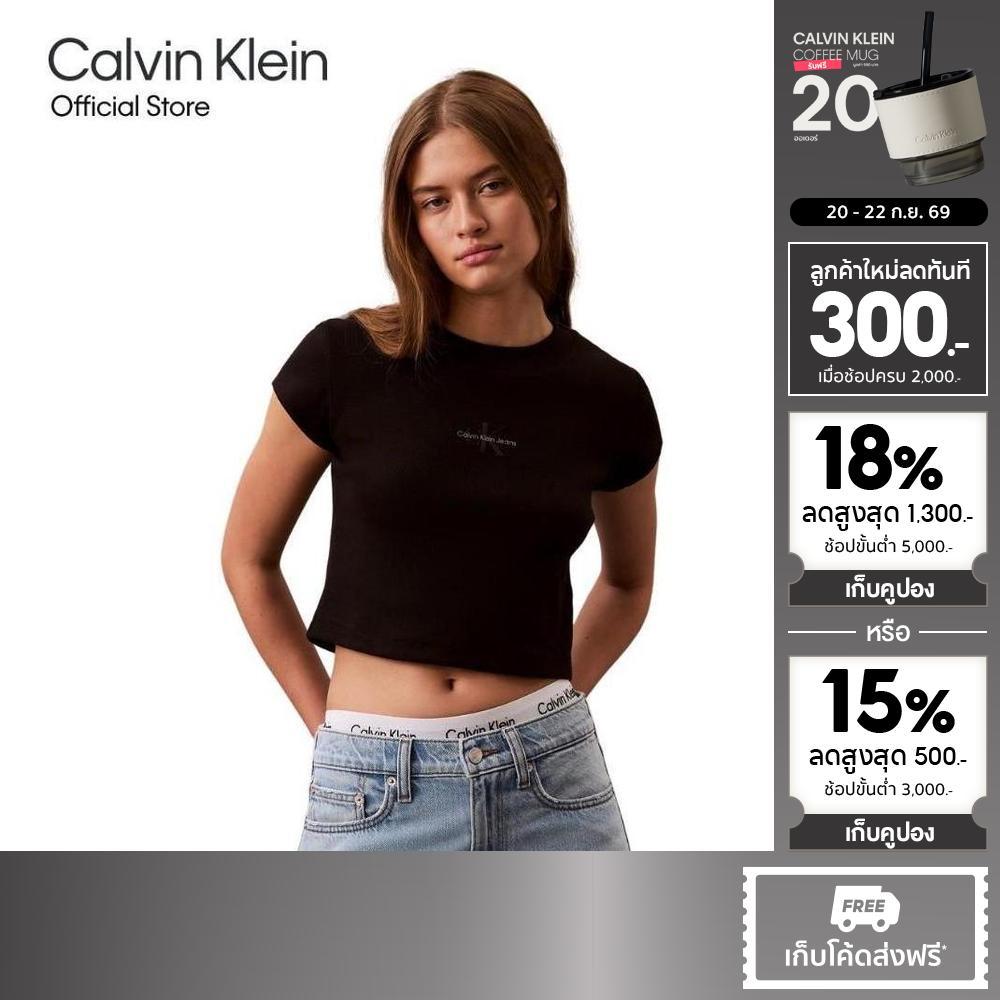 CALVIN KLEIN เสื้อยืดคอกลมแขนสั้นผู้หญิง Monogram Logo ทรง Baby Tee รุ่น 47AB802 UB1 – สีดำ