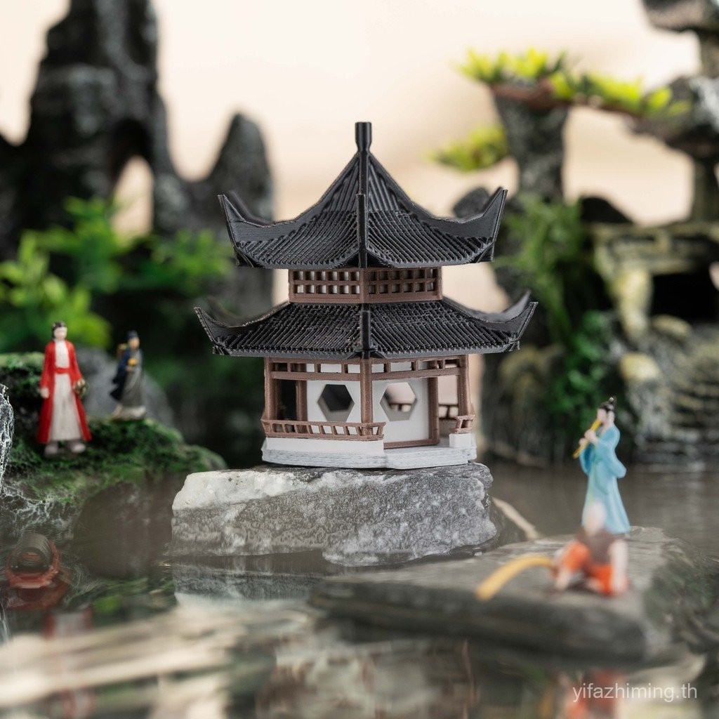Pavilion ตกแต่งสถาปัตยกรรมใหม่ 3D รุ่น Retro สไตล์จีน Micro ภูมิทัศน์ Rockery บอนไซตกแต่ง Xiyuan Tem