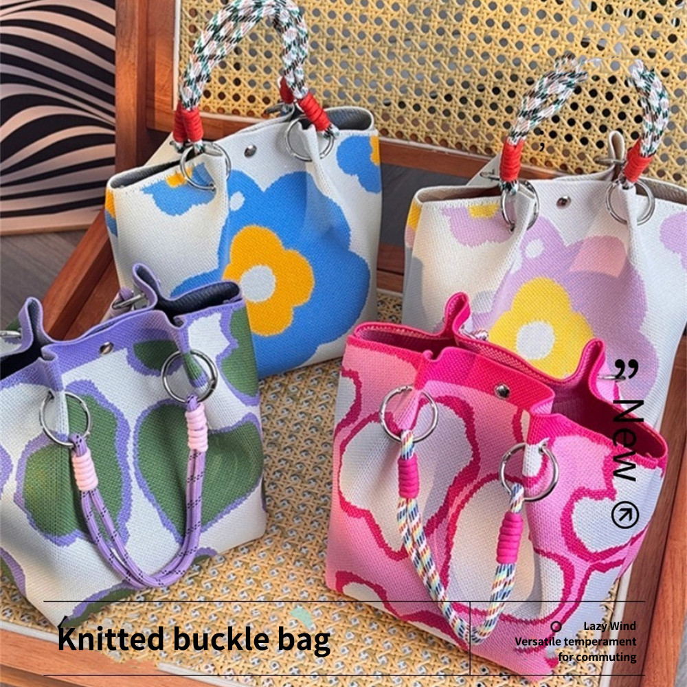 กระเป๋าถือ ผีเสื้อถักกระเป๋าผู้หญิงกระเป๋ ความจุขนาดใหญ่ ดีไซน์น่ารัก หัวเข็มขัดแม่เหล็ก น้ำหนักเบา - รูปที่ 3