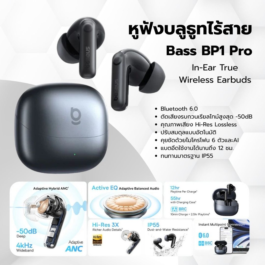 หูฟัง Baseus หูฟังไร้สายรุ่น BP1 Pro TWS Earbud Bluetooth 6.0 ตัดเสียงรบกวนไมค์คู่ แบตอึด กันน้ำ