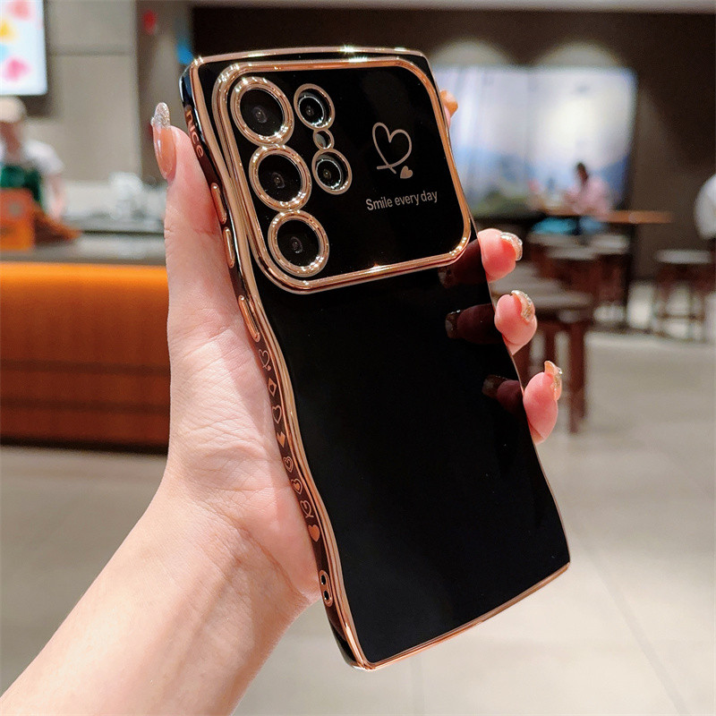 Wave ชุบ Soft TPU สําหรับ Samsung Galaxy S26 S25 S24 Ultra Plus S25 S24 S23 FE ด้านข้างหัวใจรักฝาครอบโทรศัพท์กันกระแทก