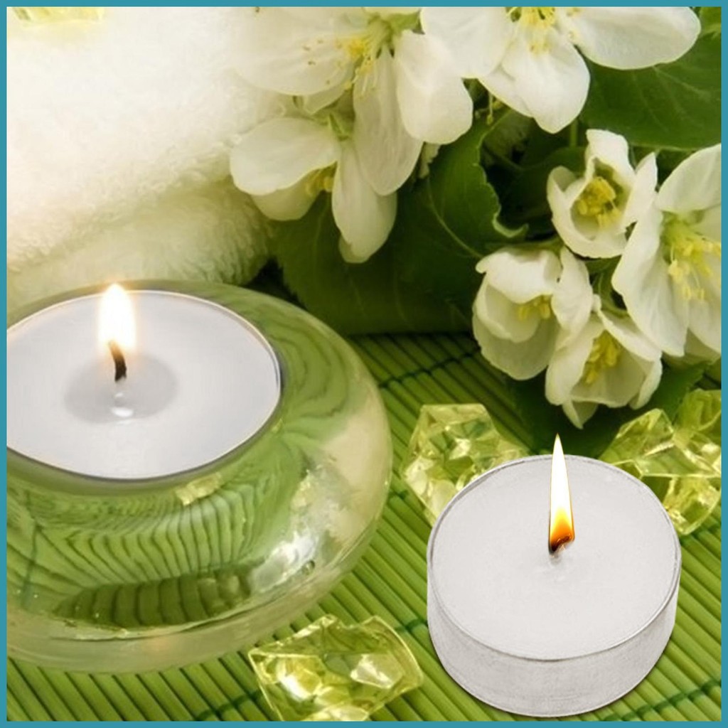 White Tea Light 100 ชิ้นสีขาว Dripless Tealights ขยาย Burn Time Tea Light สําหรับอาหารค่ําปาร์ตี้และ