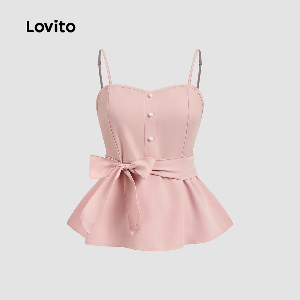 Lovito เสื้อสายลูกไม้สุดหรูเปิดหน้า กระดุมหน้า ช่วงฤดูใบไม้ผลิ/ฤดูร้อน สีชมพู สำหรับผู้หญิง L150ED614 - รูปที่ 2