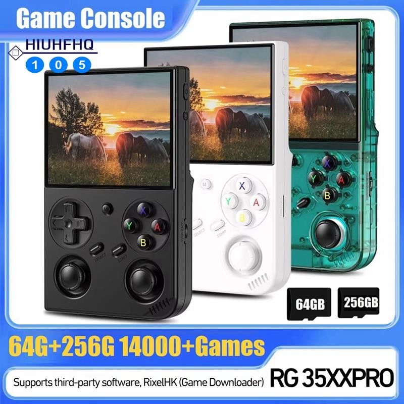 Hiuhfhq106RG35XX PRO คอนโซลวิดีโอเกมเครื่องเล่นเกม 3.5 "IPS 14000 + เกม 64G + 256G Linux รองรับเอาต์