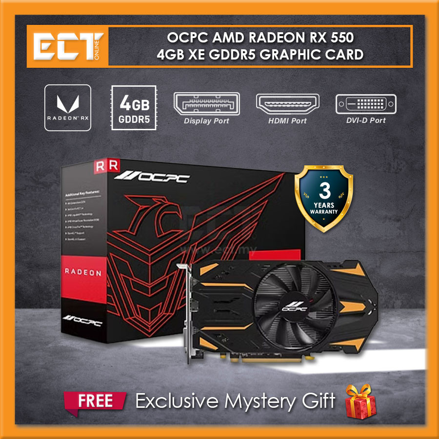 OCPC AMD Radeon RX 550 4GB XE GDDR5 กราฟิกการ์ด (DP, HDMI, DVI) (OCVARX550G4XE)