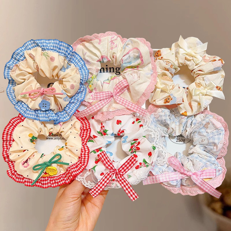 ชุดคล้องผม Scrunchie ขนาดใหญ่สีชมพู 7 PCS สไตล์เกาหลี สำหรับตกแต่งเส้นผมอย่างสวยงาม