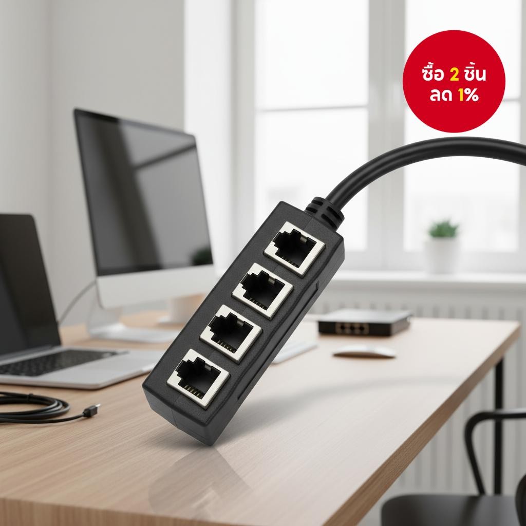 ตัวแยกสายแลน RJ45 1 ช่องต่อตัวผู้ ต่อ 4 ช่องต่อตัวเมีย สําหรับสาย Super Cat5e/Cat6/Cat7