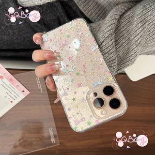 เหมาะสำหรับ IPhone 15 11 17 air 13 12 16 14 Pro Max X XS XR 7 8 Plus ดาวดอกไม้สีสันสดใสผงกากเพชรป้องกันฝาครอบพลาสติก