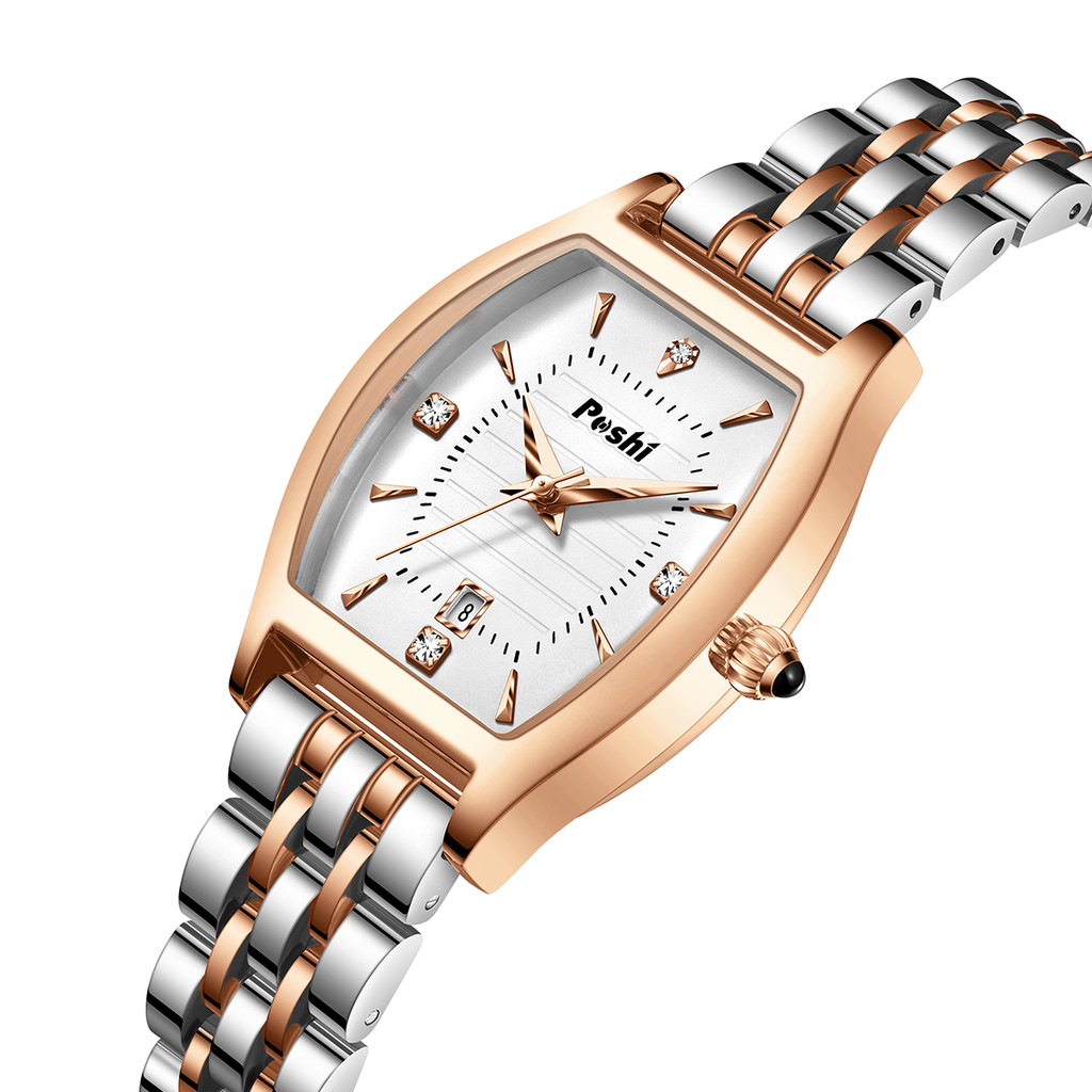 POSHI นาฬิกาผู้หญิงกันน้ําแฟชั่นและประณีตสุภาพสตรีนาฬิกาคลาสสิก Casual สแตนเลสนา