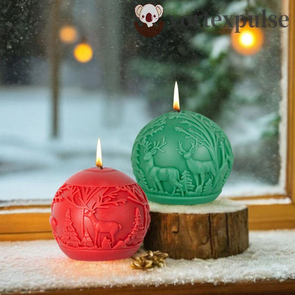 VORTEXPULSE Christmas Ball Mold, 3D Christmas Tree Aromatherapy Candle Mold, Soap Mold Handmade Elk 