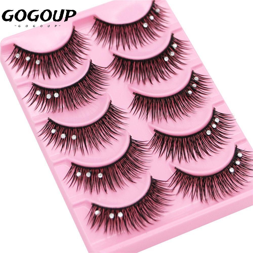 GOGOUP Diamond Manga Lashes ผู้หญิงความงาม Fuffy Lashes Handmade Shiny Spiry หนา Long Eye Lashes