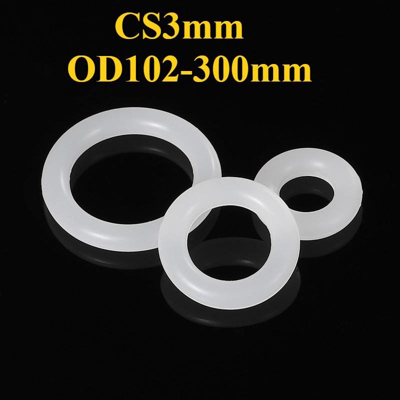 O-ring ประเก็น CS3mm * OD102-300mm O-ring แหวนซิลิโคนสีขาวซีลเกรดอาหารแหวนยางกันน้ําปะเก็นยืดหยุ่นGZ
