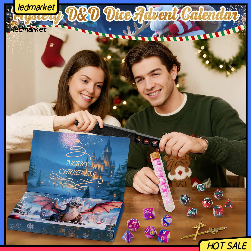 (Ledmarket) 1 Box Unique Advent Calendar 2025: นี้ 24 วัน DND Dice Set Advent Calendar ประกอบด้วยลูก