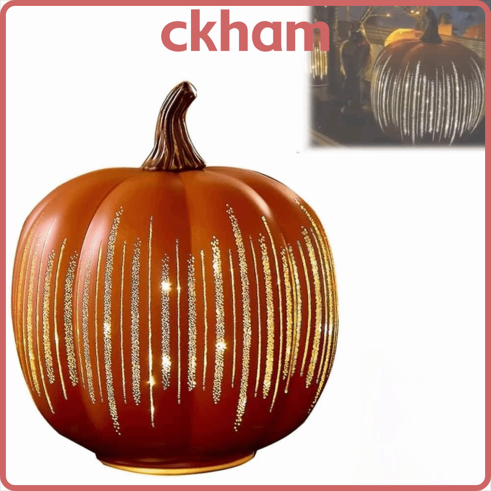 CKHAM Twinkle Light Pumpkins, Timer Lighted Sparkling LED Light Pumpkins, Hot Dimmable Glass Glass G