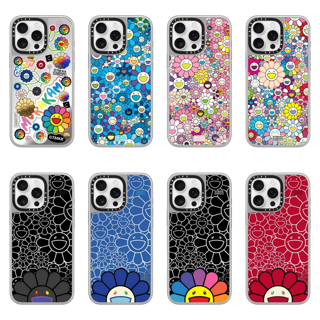 TAKASHI MURAKAMI FLOWERS BLOOM แม่เหล็กเงินบนกระจกเงินเคสโทรศัพท์สําหรับ iPhone 17 16 15 14 13 12 Pro Max Plus Air, ปลอก