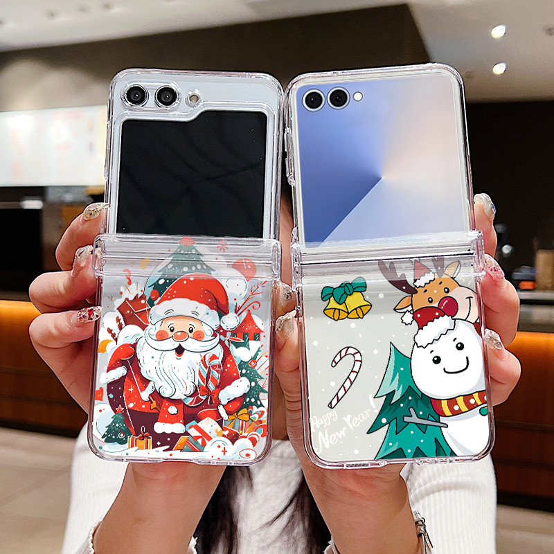 SAMSUNG น่ารักคริสต์มาสล้างเคสโทรศัพท์สําหรับSamsung Galaxy Z Flip 7 Flip 6 Flip 5 Flip 4 5Gบานพับพั