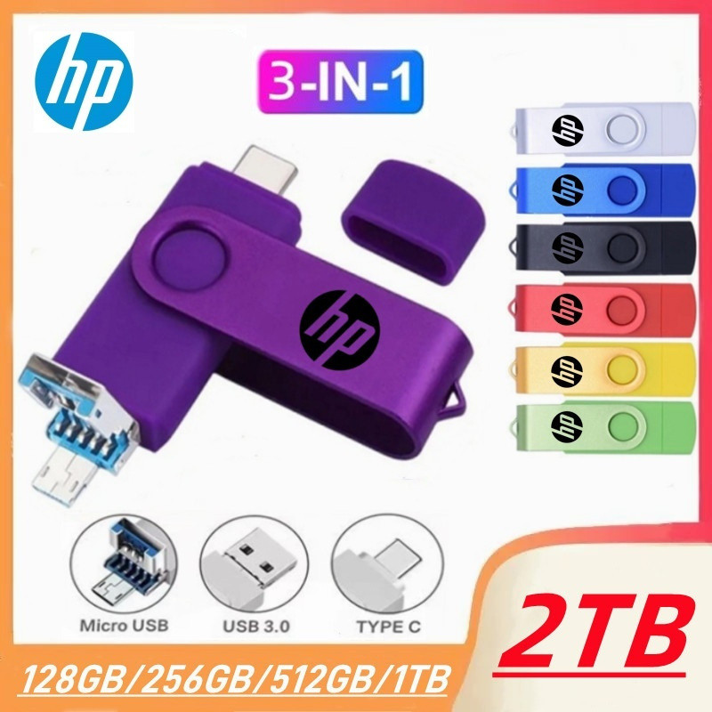 HP 2TB 3 in 1 Type-c micro OTG USB3.0 แฟลชดิสก์ 1TB 512GB 256GB 128GB 64GB 32GB สําหรับ Android PC