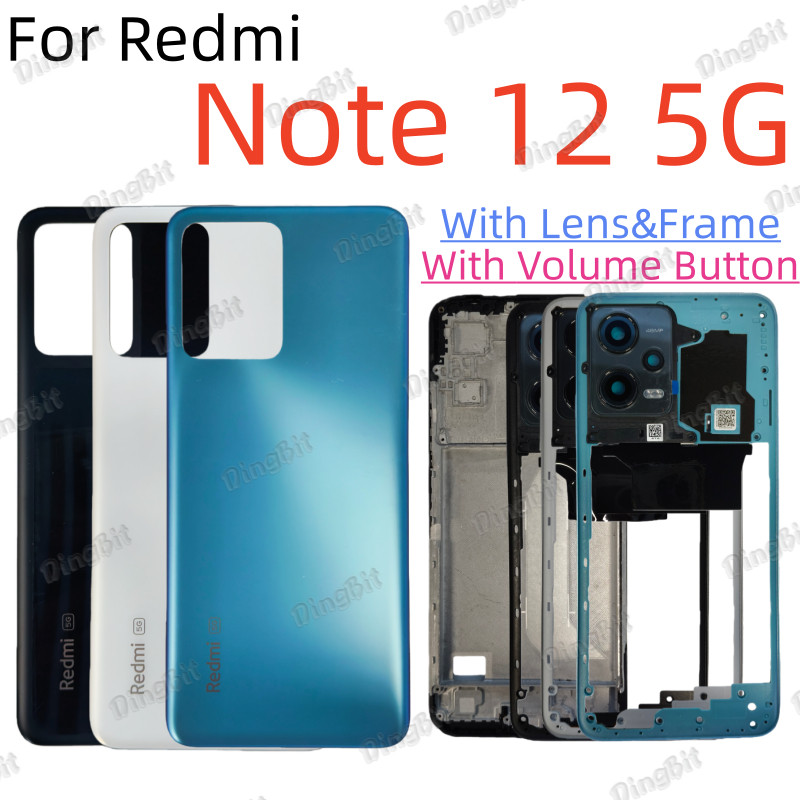 สําหรับ Xiaomi Redmi หมายเหตุ 12 5G แบตเตอรี่ฝาหลังกรอบกลางปุ่มปรับระดับเสียงเลนส์และกรอบ LCD กรอบด้านหน้า