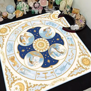 Blue Universe Starry Sky ผ้าปูโต๊ะสิบสองกลุ่มดาวพระเจ้าไพ่ทาโรต์เกมหนา Flannel ตาราง Mat