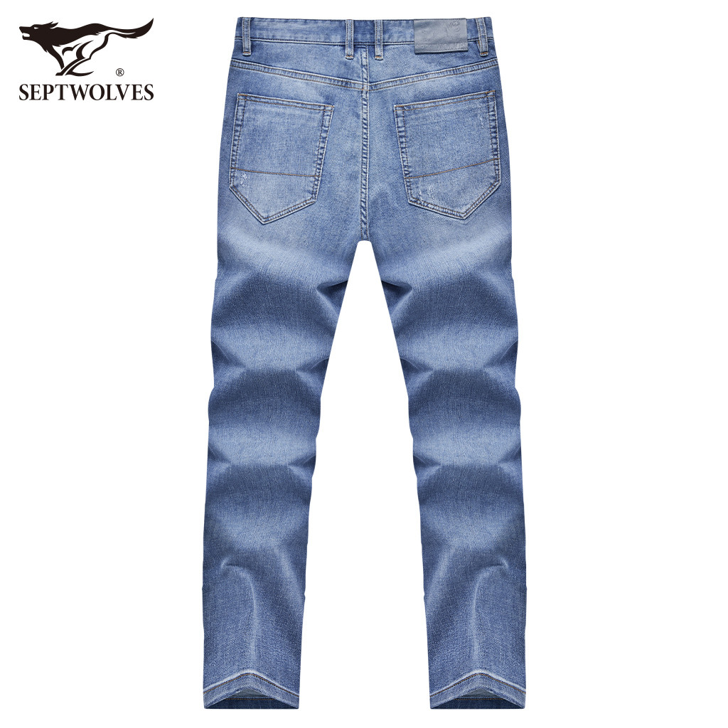 Seven Wolf Jeans Mens 2023 ฤดูร้อนสไตล์ใหม่วัยกลางคนขาตรงล้างกางเกงข้อเท้ายาวสบายๆ
