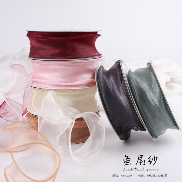 ริบบิ้น 4 cm ริบบิ้นผ้า 4 cm อุปกรณ์ตกแต่งเค้กและของขวัญ: ถุงบรรจุภัณฑ์หางปลาวาฬ ริบบิ้น และดอกไม้