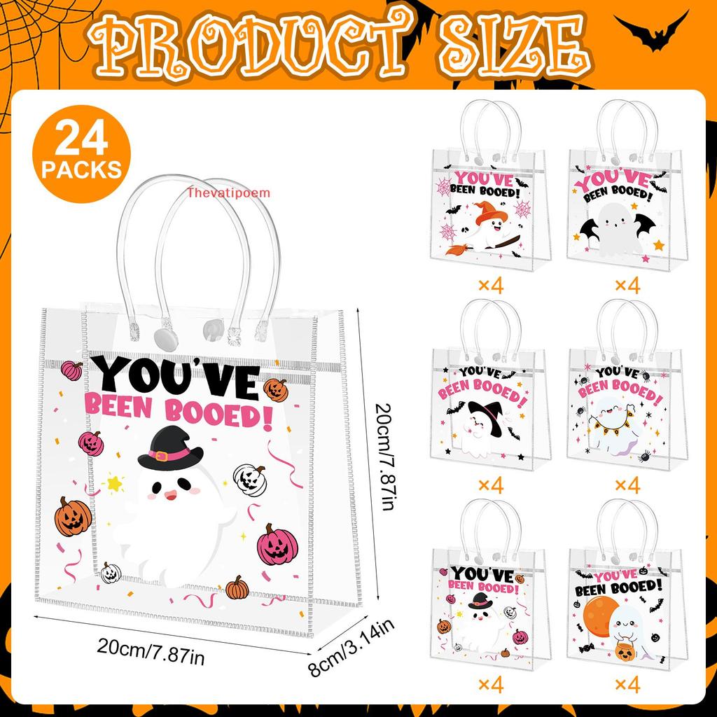 [Thevatipoem] WZSTN 24 ชิ้นฮาโลวีนกระเป๋า PVC ใสปาร์ตี้ฮาโลวีนโปรดปรานกระเป๋า Youve Been Booed Ghost