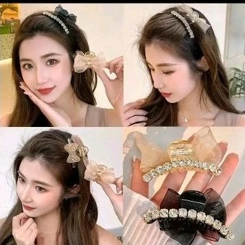 กิ๊บคู่ผ้าซีฟอง ประดับเพชร
