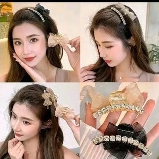 กิ๊บคู่ผ้าซีฟอง ประดับเพชร