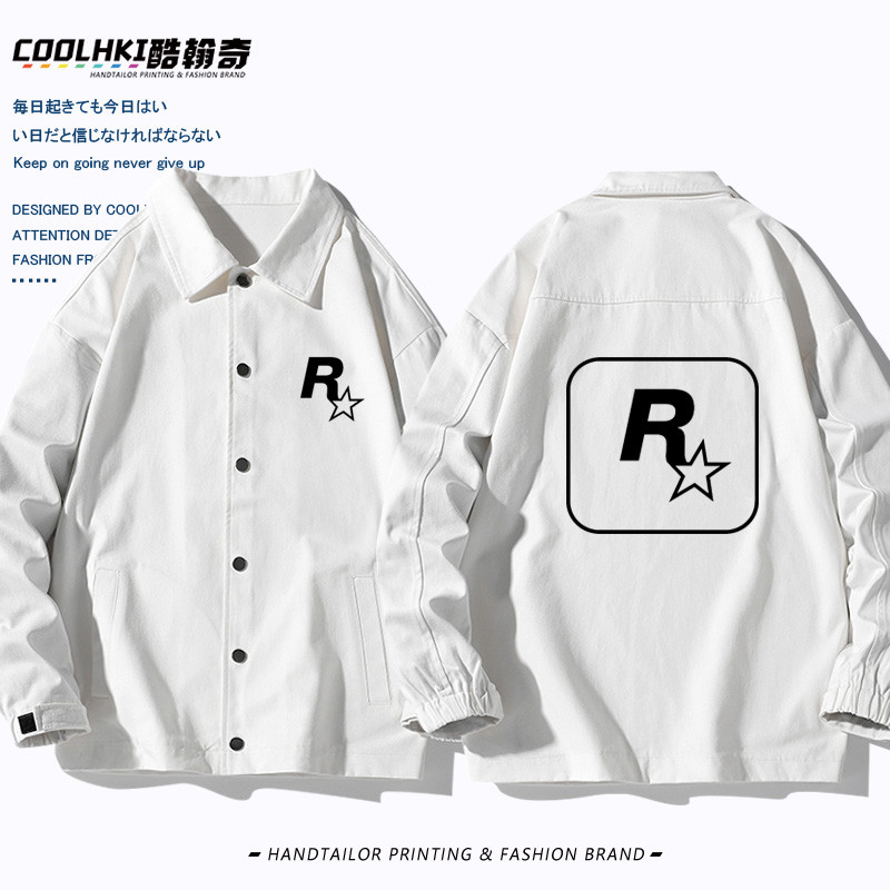 GTA5 เสื้อแขนยาวและแจ็คเก็ต ฝ้ายแท้ R Star Street สำหรับผู้ชาย ทรงหลวม เหมาะกับฤดูใบไม้ผลิและฤดูใบไม