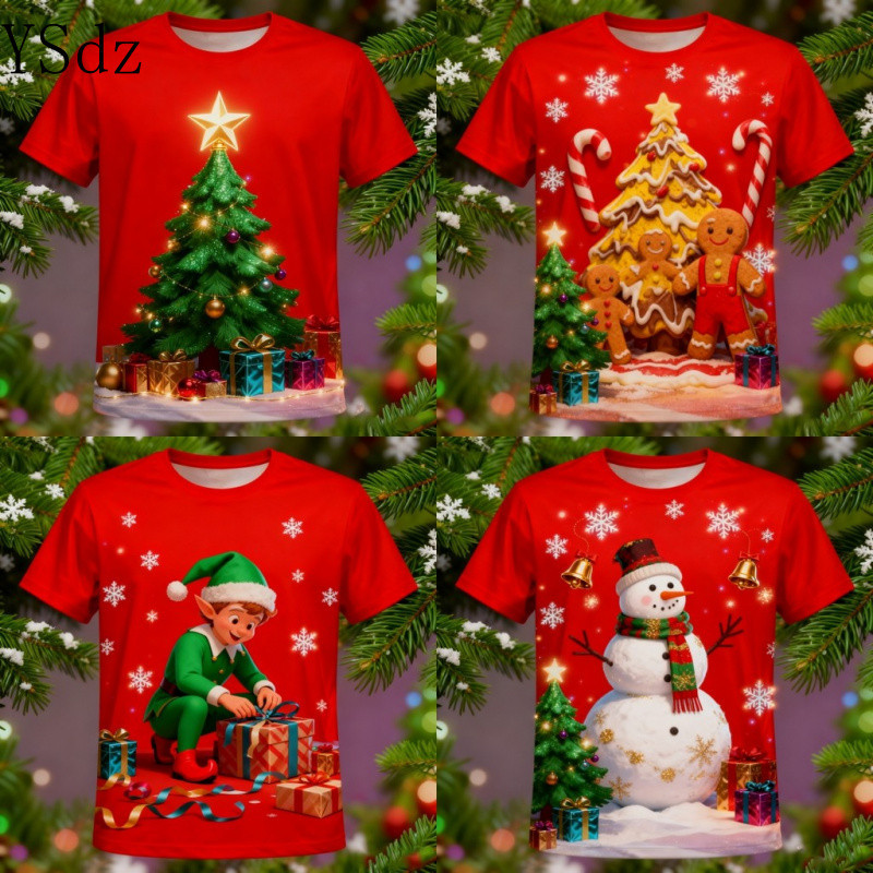 เสื้อคริสมาสต์ชาย-หญิงสีแดงลายซานตาคลอสน่ารัก ยั่วๆคอกลมๆใส่ปีใหม่