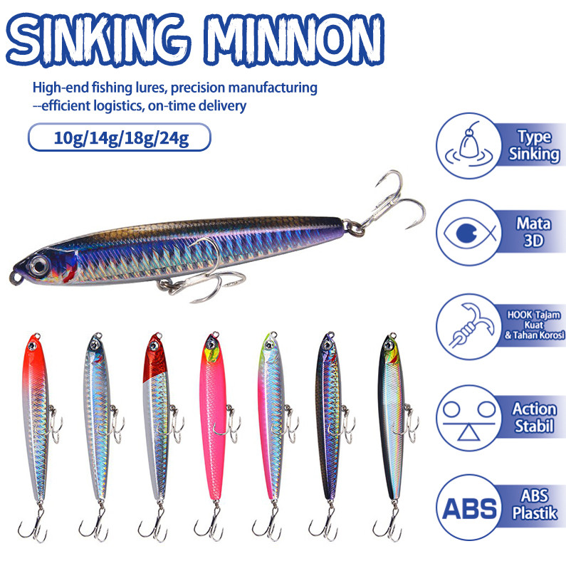 Minnow Fishing Lure 10g/14g/18g/24g ดินสอตกปลา Lure 9 สี Sinking สําหรับน้ําจืดและน้ําเค็มระยะไกล Casting Bionic เหยื่อปลา Hook-686
